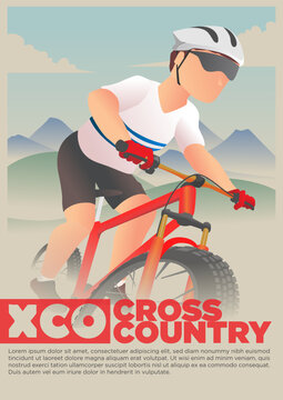 cross country XCO cycling event vintage style poster vector illustration