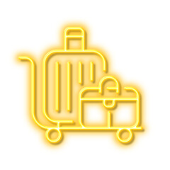 Baggage cart line icon. Travel luggage bag sign. Neon light effect outline icon.