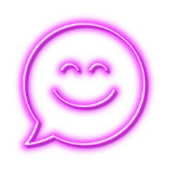 Smile chat line icon. Happy emoticon sign. Speech bubble. Neon light effect outline icon.