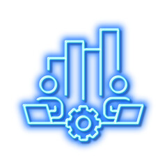 Teamwork chart line icon. Remote office sign. Neon light effect outline icon.