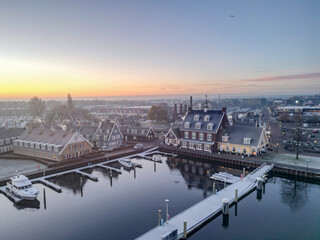 Harbor at the Dutch village of Huizen in the cold