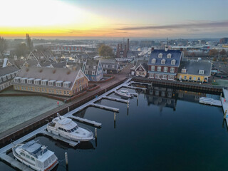 Harbor at the Dutch village of Huizen in the cold