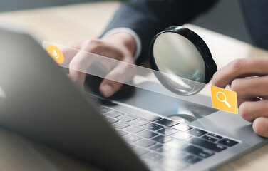 Search engine browsing internet with empty search bar. Search engine optimization (SEO).