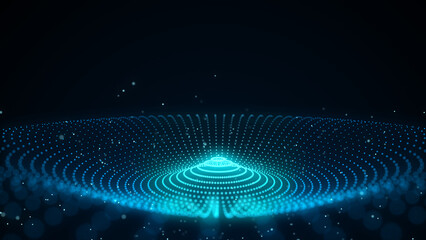 Fototapeta premium Futuristic wave. Dark cyberspace. Abstract sound wave with dots. White moving particles on a blue background. 3d rendering.