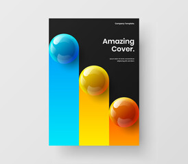 Premium pamphlet A4 design vector layout. Bright 3D balls company brochure template.