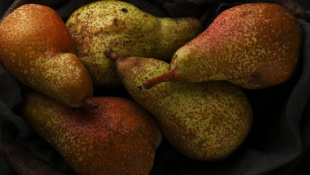 Close up of autumn pears, raw healthy dessert, agricultural production

