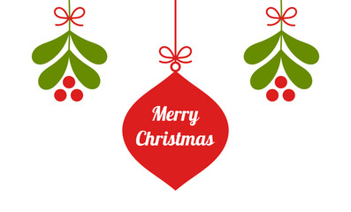 Obraz na płótnie Canvas Christmas ball and mistletoe hanging decoration greeting card.
