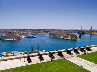Panorama with cannons in Valletta, Malta