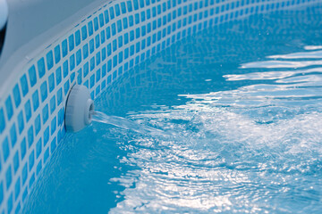 Working of underwater discharge nozzle filtration system. Movement of water in pool