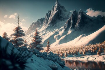 winter mountain landscape, Stunning landscape, AI art