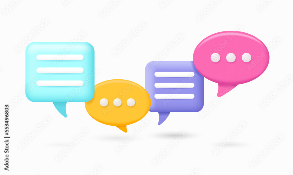 Poster 3d colorful chat bubble vector illustration. perfect for design element of social media discussion a