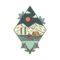 Camping and mountains graphic illustration vector art t-shirt design