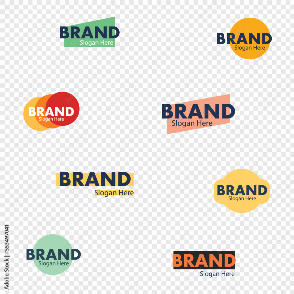 Aufkleber creative colorful logos random set. simple colors and text brand name and slogan template. group of 