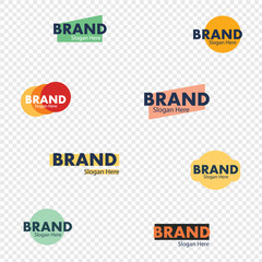 Creative colorful logos random set. Simple colors and text brand name and slogan template. group of logo design for different type of companies. sign and symbols in flat design