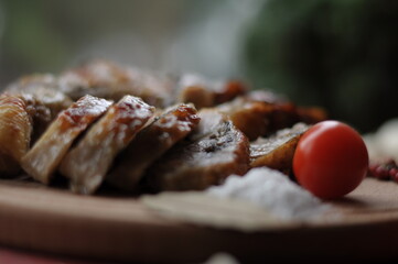 meat on a wooden board