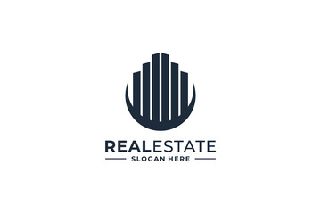 building logo design, real estate logo with skyscraper concept.