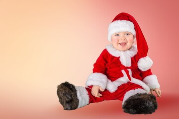 Happy child Santa Claus with red costume