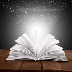 Old open reading book and lights