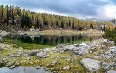 Fototapeta na wymiar Dvojno jezero (Double lake) in Valley of seven lakes, Slovenia