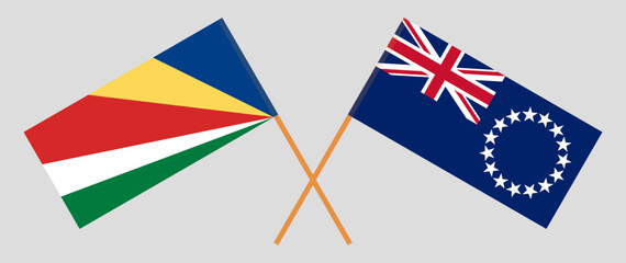 Crossed flags of Seychelles and Cook Islands. Official colors. Correct proportion