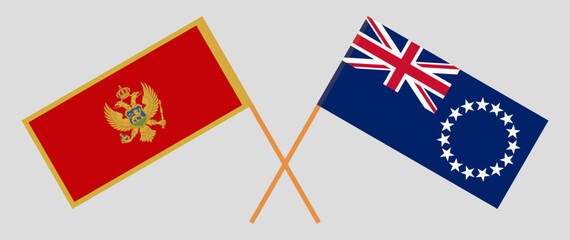 Crossed flags of Montenegro and Cook Islands. Official colors. Correct proportion