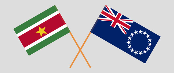 Crossed flags of Suriname and Cook Islands. Official colors. Correct proportion