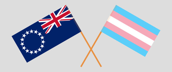 Crossed flags of Cook Islands and Transgender Pride. Official colors. Correct proportion