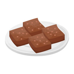 Chocolate brownies Square or bar shapes concept, baked confection cake with nut vector icon design, Fast Food symbol, Junk food sign, popular inexpensive good taste snacks stock illustration 
