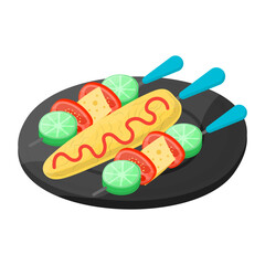 Oven Roasted Corn on the Cob with vegetables concept, vector icon design, Fast Food symbol, Junk food sign, popular inexpensive good taste snacks stock illustration