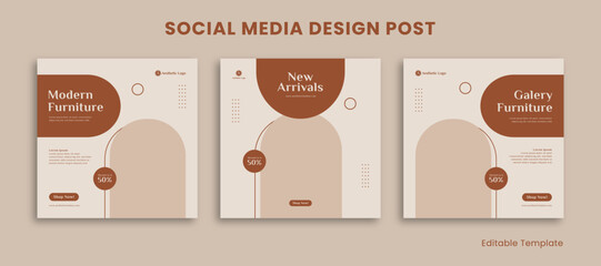 Set of 3 Editable Templates Social Media Instagram Design Post with Pastel and Aesthetic Style. Suitable for Sale Banner, Branding, Promotion, Presentation, Advertising, Fashion, Beauty, bakery