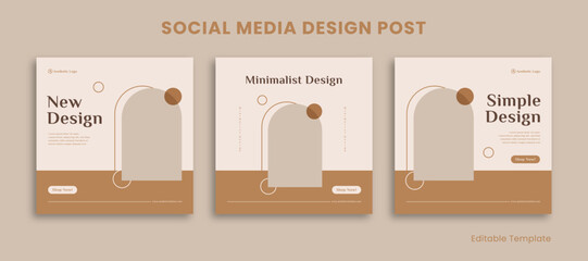 Set of 3 Editable Templates Social Media Instagram Design Post with Pastel and Aesthetic Style. Suitable for Sale Banner, Branding, Promotion, Advertising, Fashion, Beauty Care, coffee shop