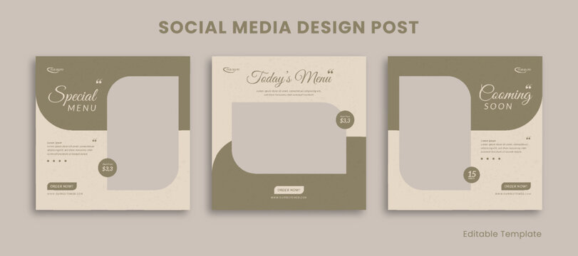 Set of 3 Editable Templates Social Media Instagram Design Post with Pastel and Aesthetic Style. Suitable for Sale Banner, Branding, Promotion, Presentation, Advertising, Fashion, Beauty, bakery