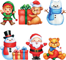 illustration of christmas cute characters set