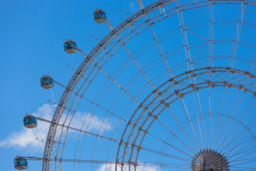 Fragment of modern giant ferris wheel against the sky in Moscow, Russia