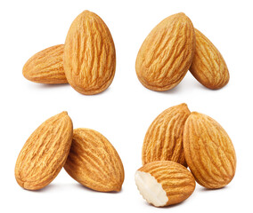 Set of almonds, isolated on white background