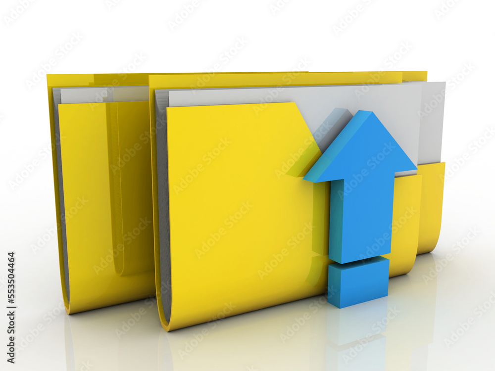 Poster 3d illustration uploading arrow with folder