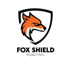 Obraz premium fox shield logo design emblem. fox secure logo design concept