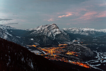 Banff at night with Cascade Mountain
