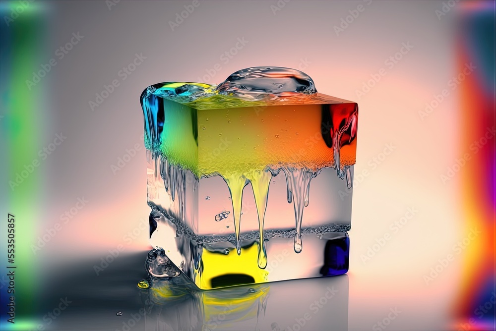 Poster colorful ice cubes, whose form was tweaked to accommodate dye, are a welcome refreshment and a sourc
