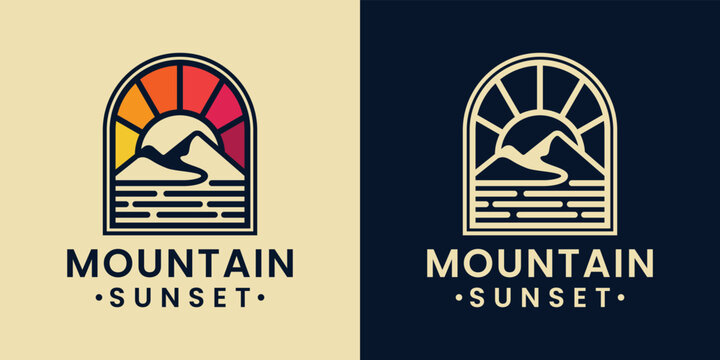 monoline and colorful mountain luxurios logo design inspiration