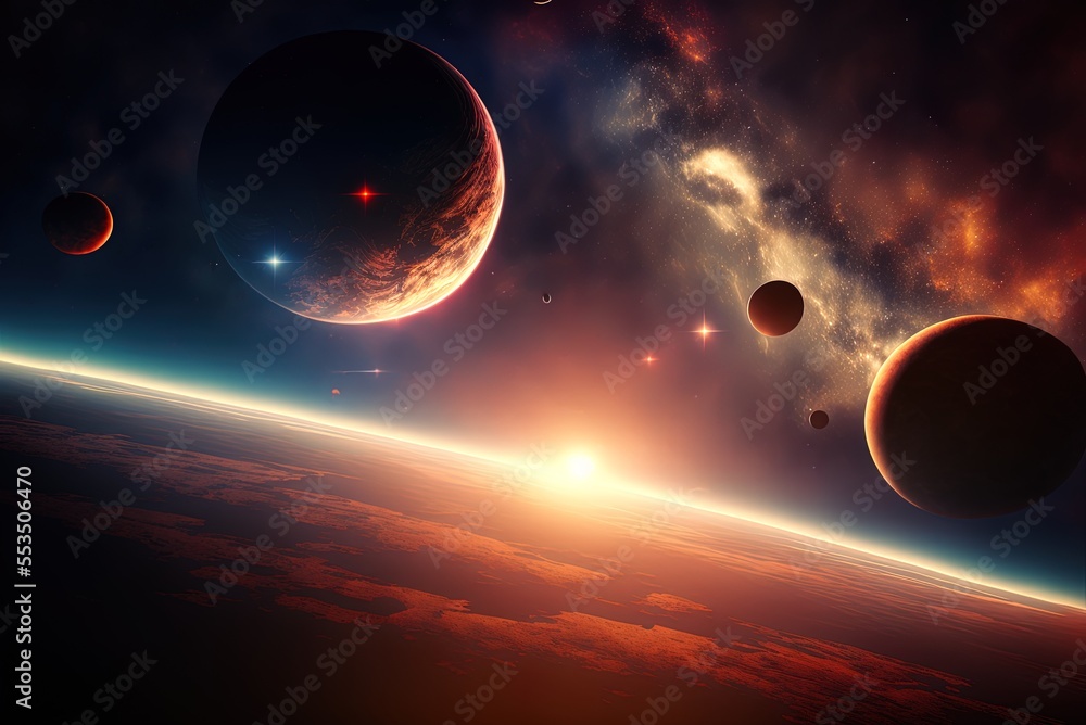 Poster a cosmic dawn over a planetary system generative ai