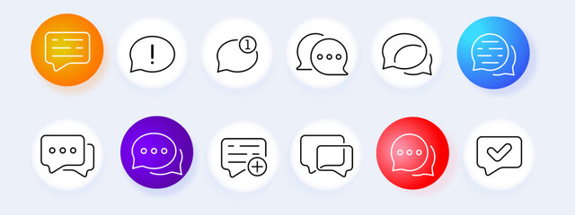 Chat icon set. Communication, sms, speech, web, dialog, online chats, phone icons, unread, read, sent. Sound concept. Neomorphism style. Vector line icon for Business
