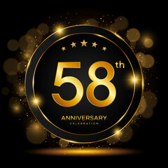 58th Anniversary Celebration. Golden Anniversary Template Design. Logo Vector Illustrations
