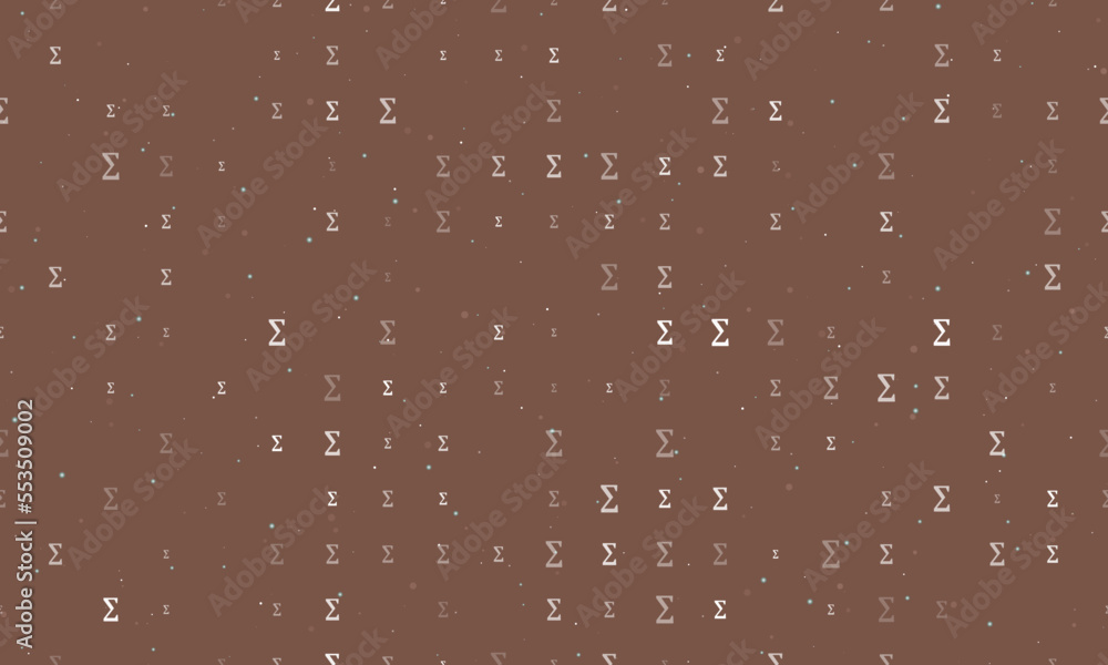 Poster seamless background pattern of evenly spaced white sigma symbols of different sizes and opacity. vec