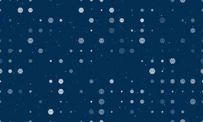 Naklejka na ściany i meble Seamless background pattern of evenly spaced white poker chip symbols of different sizes and opacity. Vector illustration on dark blue background with stars