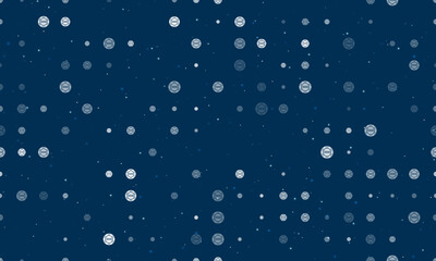 Seamless background pattern of evenly spaced white poker chip symbols of different sizes and opacity. Vector illustration on dark blue background with stars