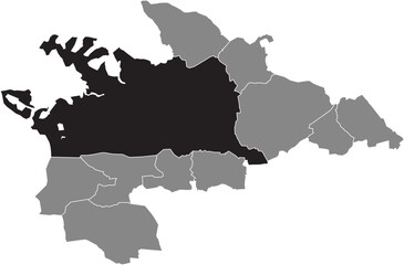 Fototapeta premium Black flat blank highlighted location map of the VILLINGEN QUARTER inside gray administrative map of VILLINGEN-SCHWENNINGEN, Germany