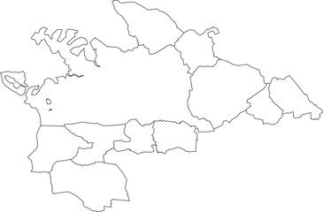 White flat blank vector administrative map of VILLINGEN-SCHWENNINGEN, GERMANY with black border lines of its quarters