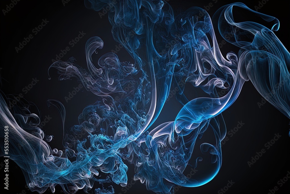 Poster blue abstract pattern, smoke-patterned backdrop generative ai