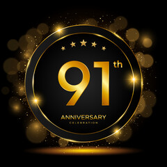 91th Anniversary Celebration. Golden Anniversary Template Design. Logo Vector Illustrations